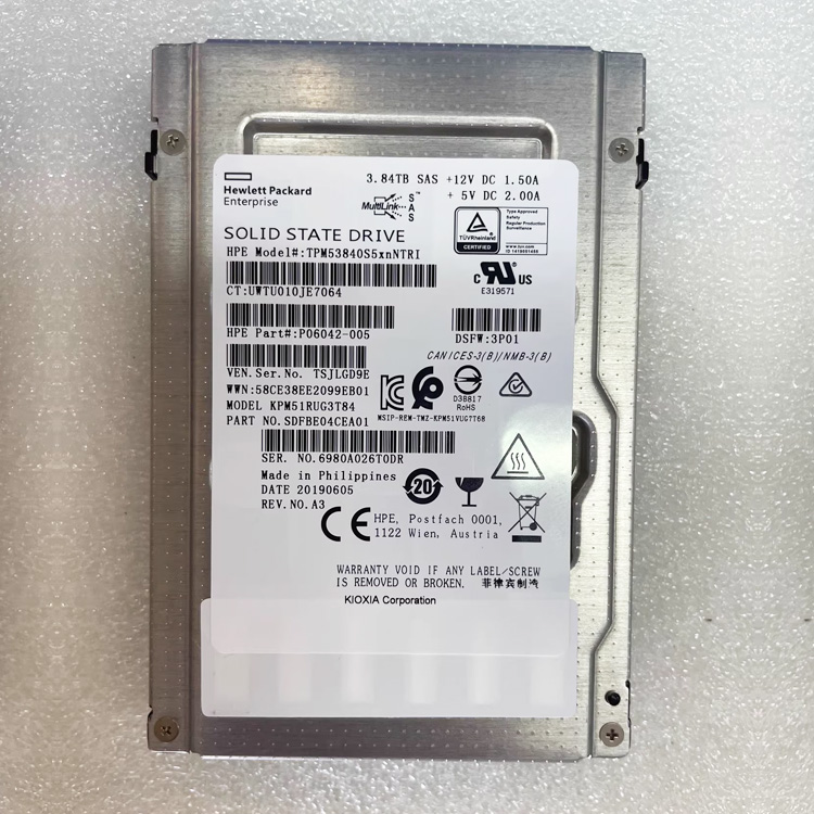 New HPE P06042-005 P14220-001 3.84TB SAS Enterprise Solid State Drive, Model TPM53840S5xnTRI, Armor Hero Disk Body, 12Gbps Interface, 2.5-inch Replacement K2P91B
