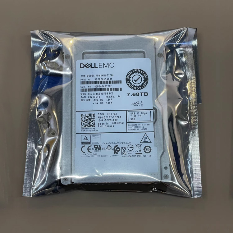 New 0-Power Dell EMC 0GT7GT 12Gbps 7.68TB SSD SAS Model KPM5XRUG7T68, 12Gbps interface, Armor Hero disk body, 2.5-inch server hard drive