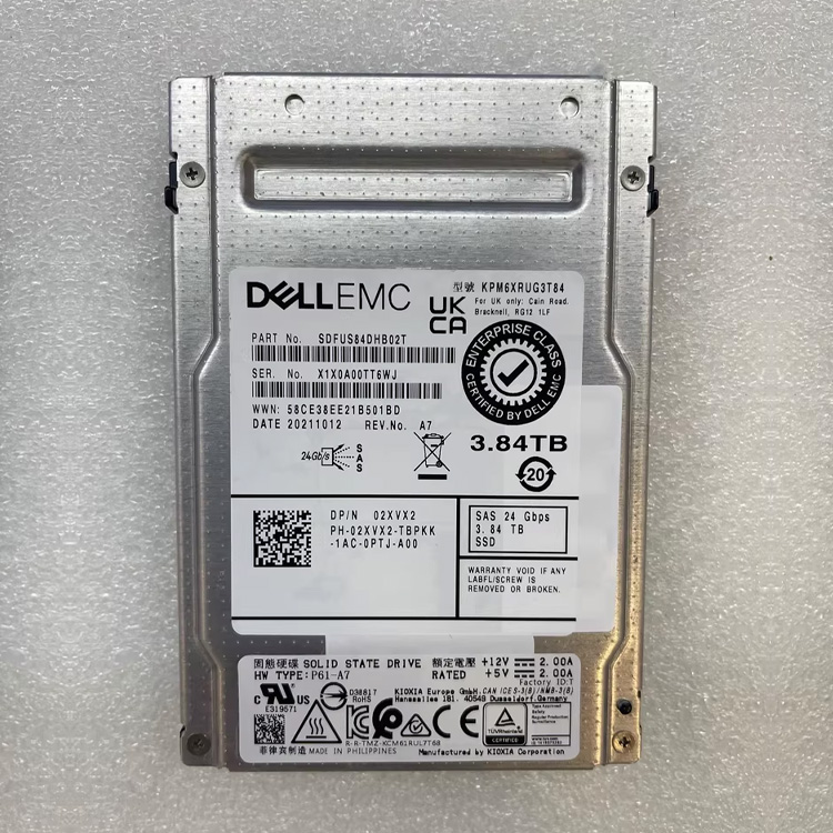 New Dell EMC 02XVX2 3.84TB SAS 24Gbps, model KPM6XRUG3T84, KPM6 2.5-inch suitable for server storage use