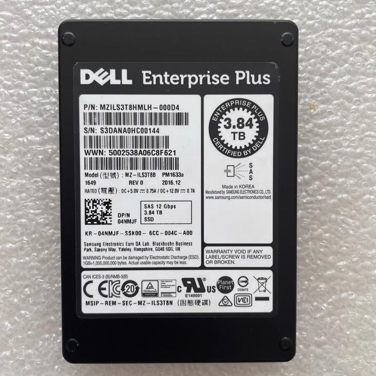 Dell EMC 0CRNPH MZ-ILT3T8C 3.84TB Enterprise Solid State Drive, Model MZ-ILT3T8A, 5002538B1149F900 SATA 12Gb/s interface, 2.5-inch