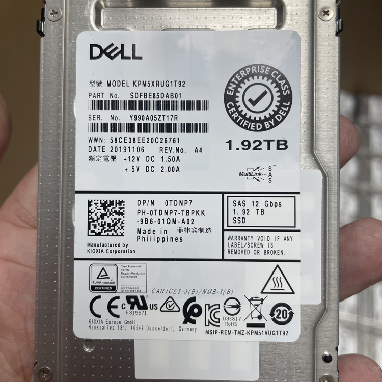 Dell 0TDNP7 KPM5XRUG1T92 1.92TB Enterprise SAS SSD 2.5 inches, SAS 12Gbps interface, KIOXIA drive, hybrid type Original genuine product, bulk inventory, high health, no power-on, almost new